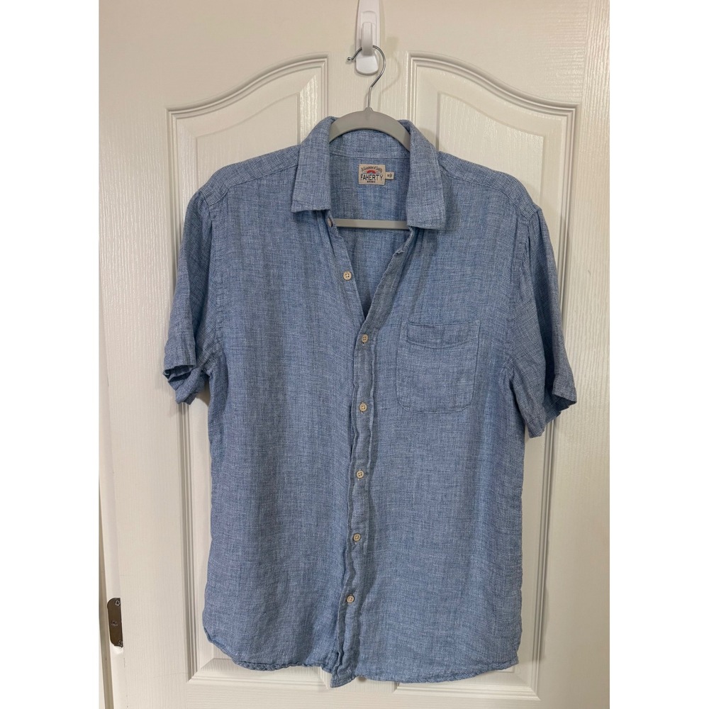 Faherty Linen Shirt Men's M Short Sleeve Button Up Blue Chambray Lightweight